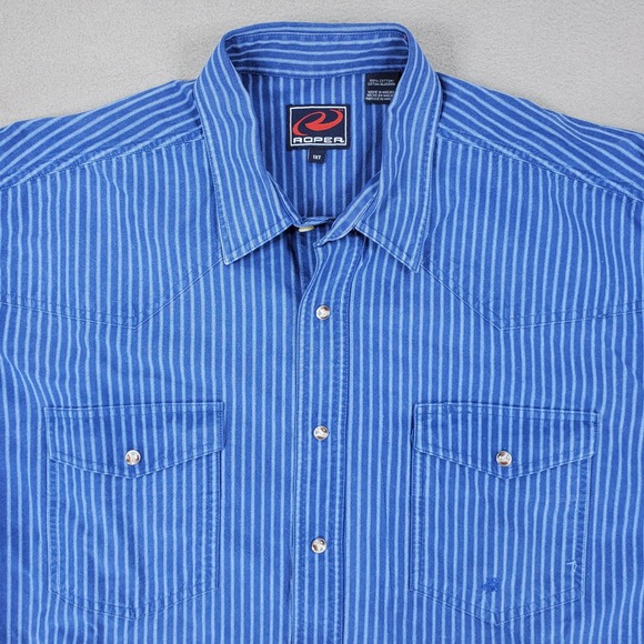 Roper Other - Roper Western Shirt Men 1XT Blue Striped Pearl Snap Long Sleeve Tall Cotton